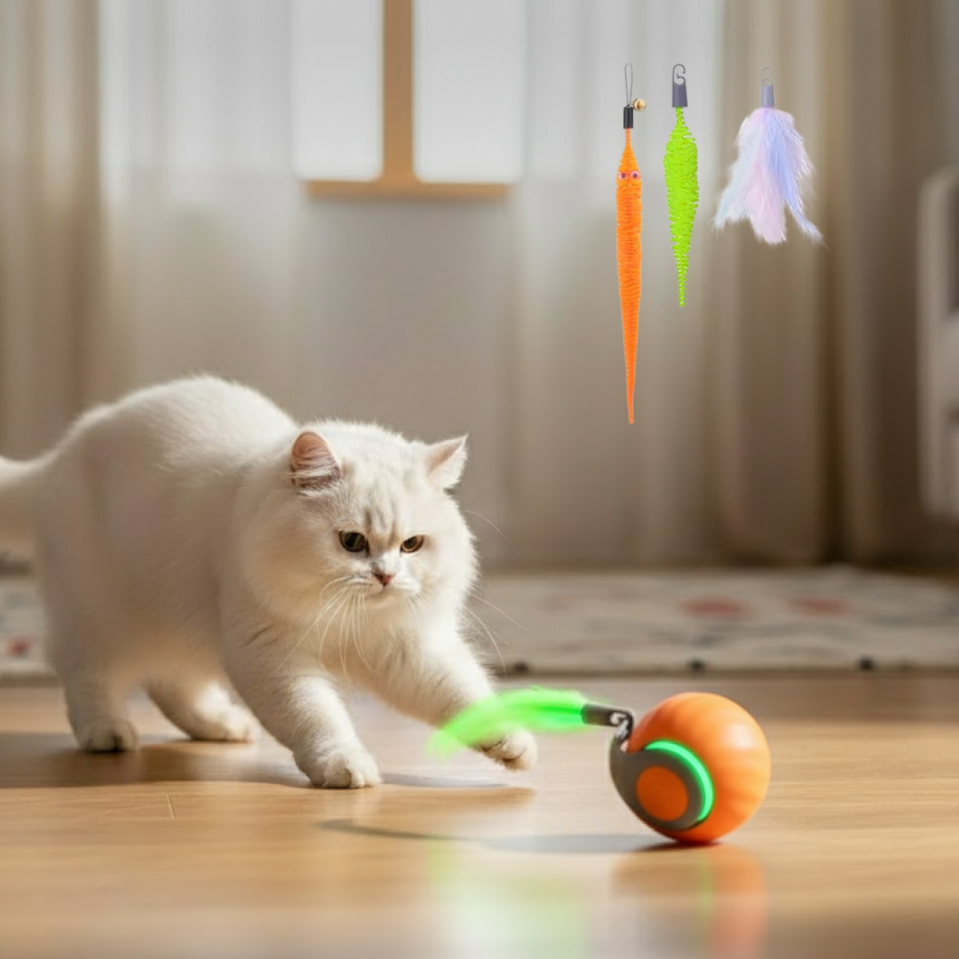 interactive cat toy ball spins and rolls